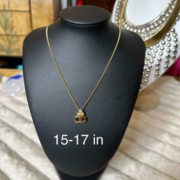Dior Jewelry - Christian Dior Gold‎ Tone CD Logo Crystal Pendant Necklace 15–17”